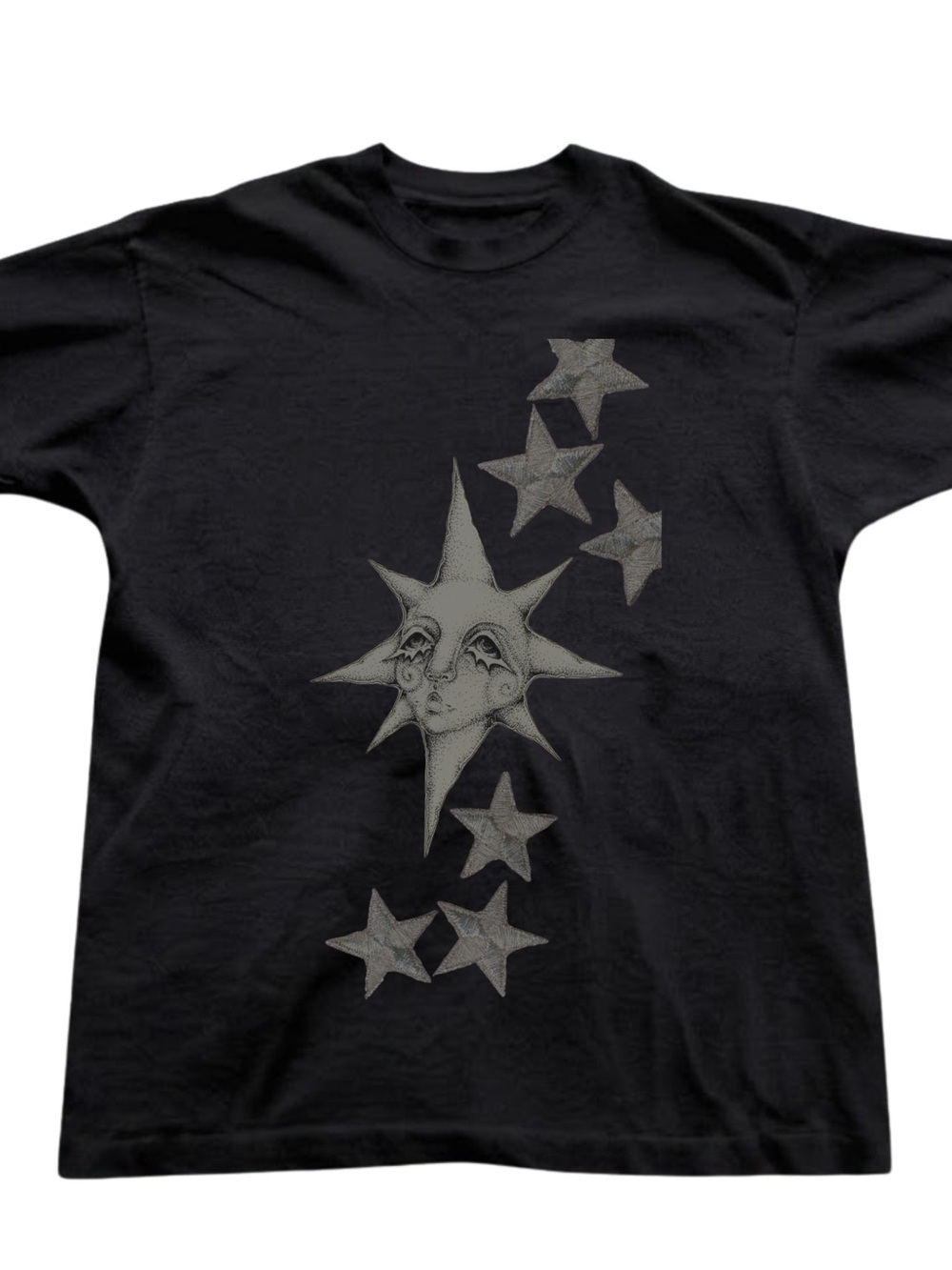 Celestial Sun and Stars Graphic Tee Black Shirt Gildan T-Shirt